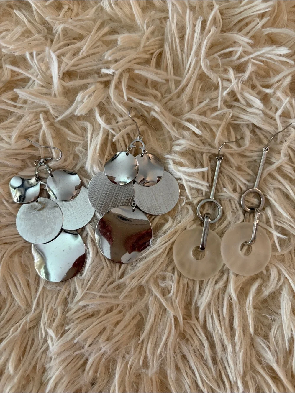 Silver Disc Dangle Earrings - Pair